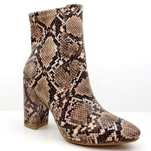 New Snake Stretch Chunky Heel Ankle Boots Booties